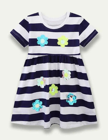 Stripe Flower Sequined Embroidered Dress - Mini Taylor